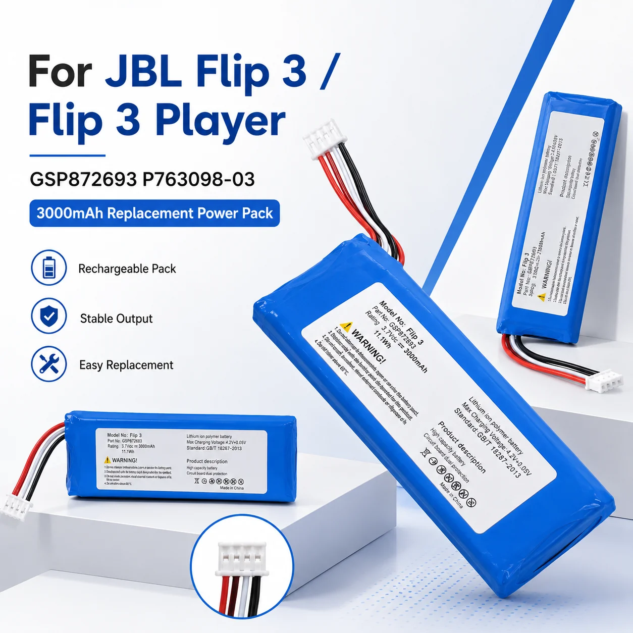 3000mAh 3.7V Rechargeable Battery for JBL Flip 3 Flip3 Special Edition Stealth Edition Bluetooth Speaker
3000mAh 3.7V Rechargeable Battery for JBL Flip 3 Flip3 Special Edition Stealth Edition Bluetooth Speaker