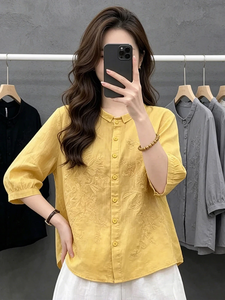 Casual Embroidered Shirt Women's Fashionable Versatile Summer New Arrival Ladies' Shirt Casual Loose Fit Five-Quarter Sleeve
Casual Embroidered Shirt Women's Fashionable Versatile Summer New Arrival Ladies' Shirt Casual Loose Fit Five-Quarter Sleeve