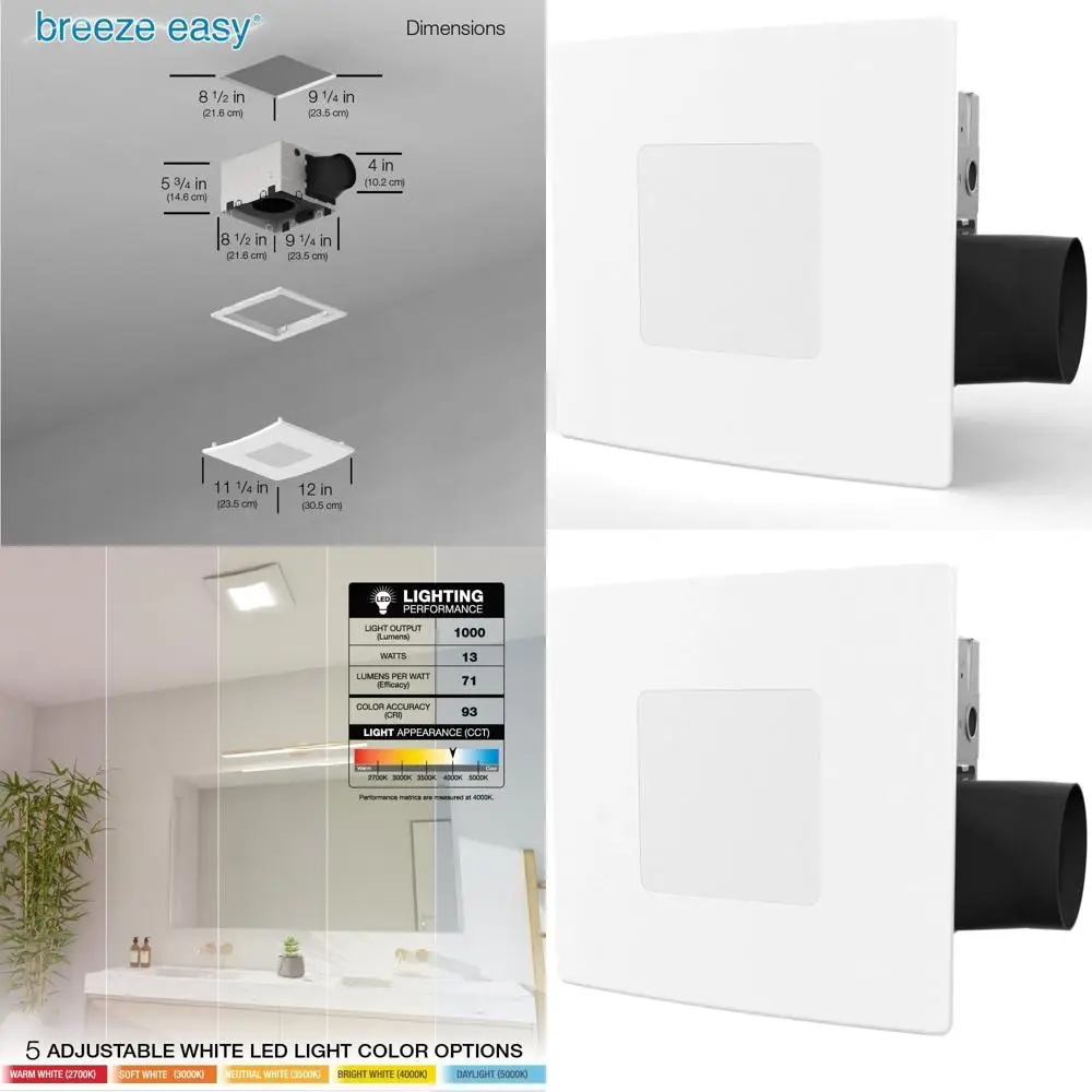 5-CCT Dimmable LED Bathroom Exhaust Fan, 110 CM, Quiet Operation, No-Screw Side Installation, Energy Star Certified
5-CCT Dimmable LED Bathroom Exhaust Fan, 110 CM, Quiet Operation, No-Screw Side Installation, Energy Star Certified
