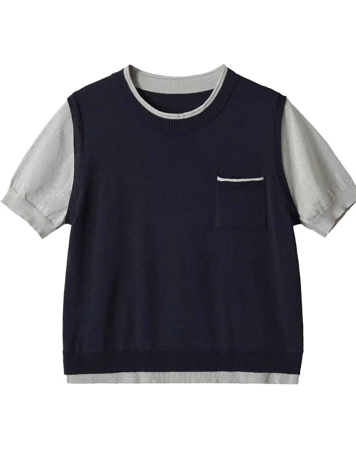 Dave&Di New Cross-border European And American Round Neck Short Sleeved Patchwork Contrasting Knit Top
Dave&Di New Cross-border European And American Round Neck Short Sleeved Patchwork Contrasting Knit Top