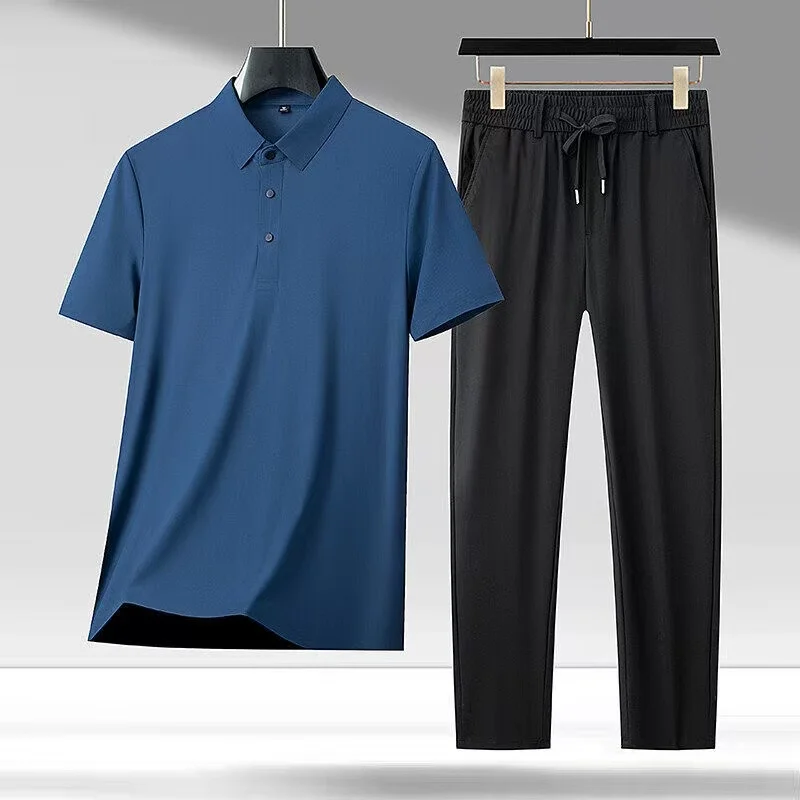 2025 Summer New Men's Leisure Sports Set Solid Color Ice Silk Quick Drying Non Trace POLO Shirt Pants Two Piece Set Breathable
2025 Summer New Men's Leisure Sports Set Solid Color Ice Silk Quick Drying Non Trace POLO Shirt Pants Two Piece Set Breathable