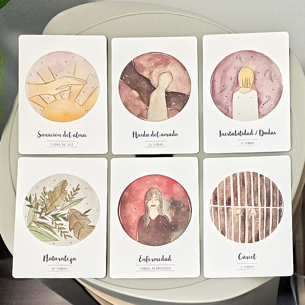 42 Pcs VidasAnteriores Oracle Cards Spanish Edition, Past Lives Deck 10.5*7.5cm for Karma Soul Healing Double-Sided Embossed
42 Pcs VidasAnteriores Oracle Cards Spanish Edition, Past Lives Deck 10.5*7.5cm for Karma Soul Healing Double-Sided Embossed