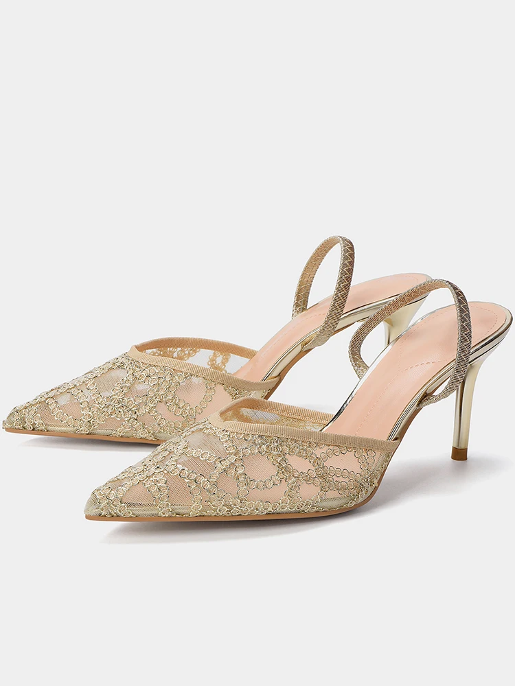Fashionable Gold Embroidered Mules Women's Sandals High Heels Low Cut Slip-On Shoes PU Lined Glue-Welding Rubber Outsole
Fashionable Gold Embroidered Mules Women's Sandals High Heels Low Cut Slip-On Shoes PU Lined Glue-Welding Rubber Outsole