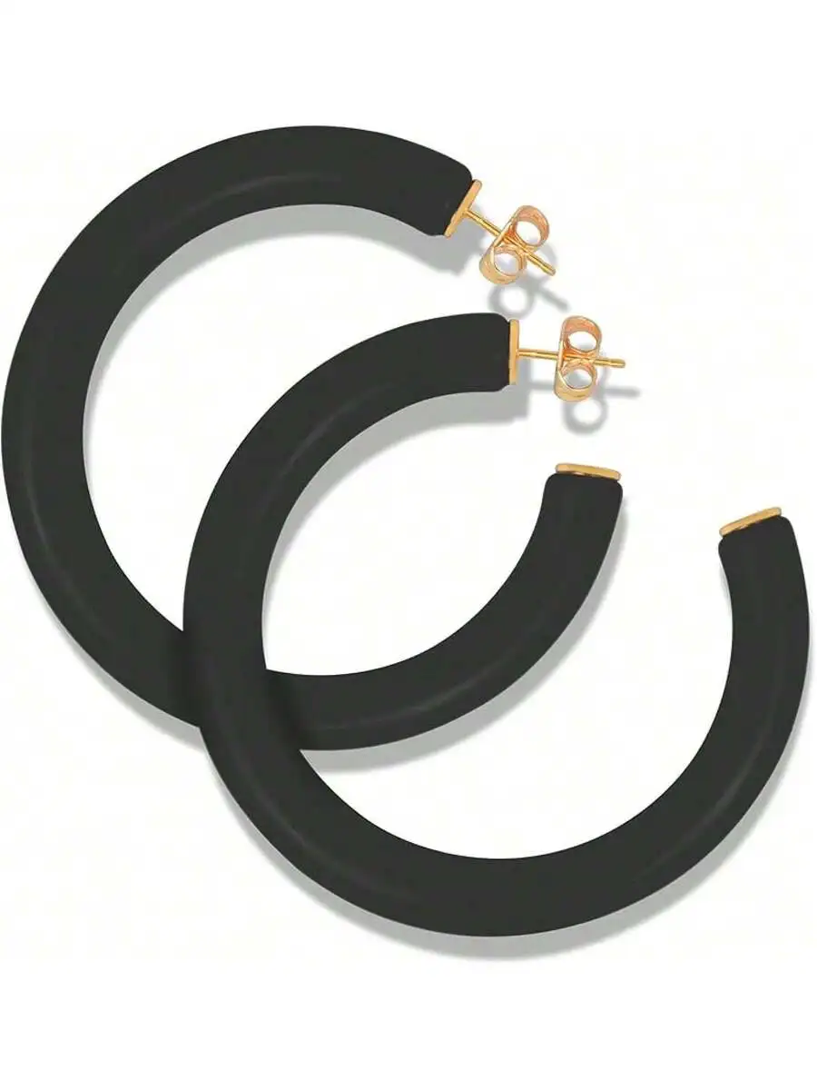 Chunky Thick Open Hoop Earrings 57mm And 37.5mm Resin Black With Gold Tone Finish
Chunky Thick Open Hoop Earrings 57mm And 37.5mm Resin Black With Gold Tone Finish