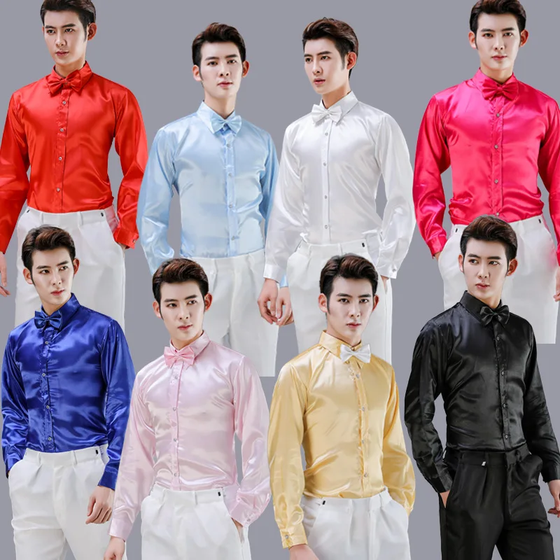 Solid Silky Satin Dress Men Shirt Long Sleeve Stage Host Easy Care New Fashion Quality Soft Comfortable Design Camisas De Hombre
Solid Silky Satin Dress Men Shirt Long Sleeve Stage Host Easy Care New Fashion Quality Soft Comfortable Design Camisas De Hombre