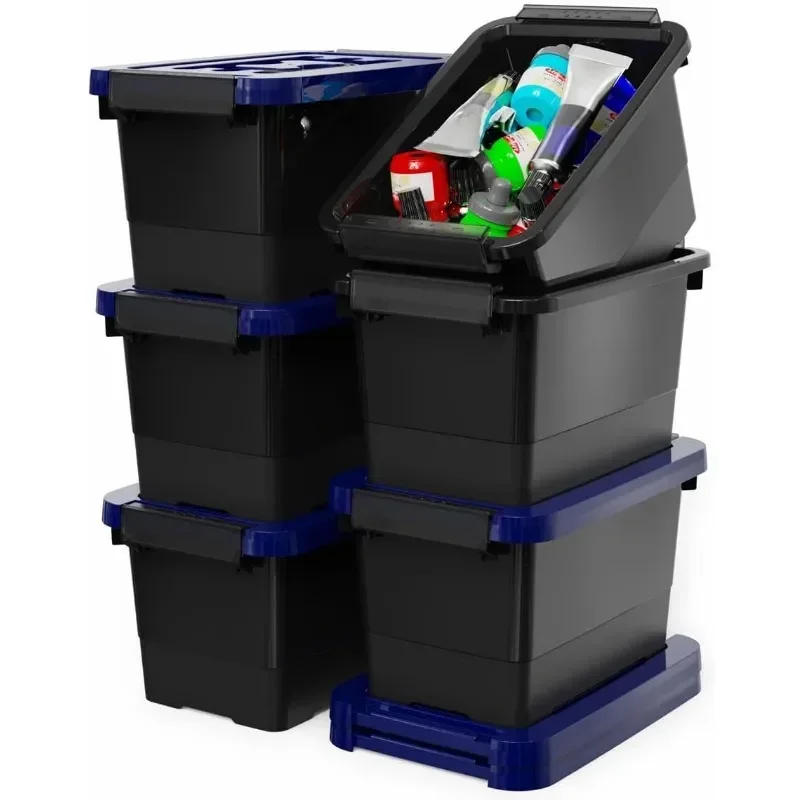 y 17 Quart Stackable Plastic Storage Bins with Blue Lids, 6 Pack Black Containers with Latching Buckles and Handle
y 17 Quart Stackable Plastic Storage Bins with Blue Lids, 6 Pack Black Containers with Latching Buckles and Handle