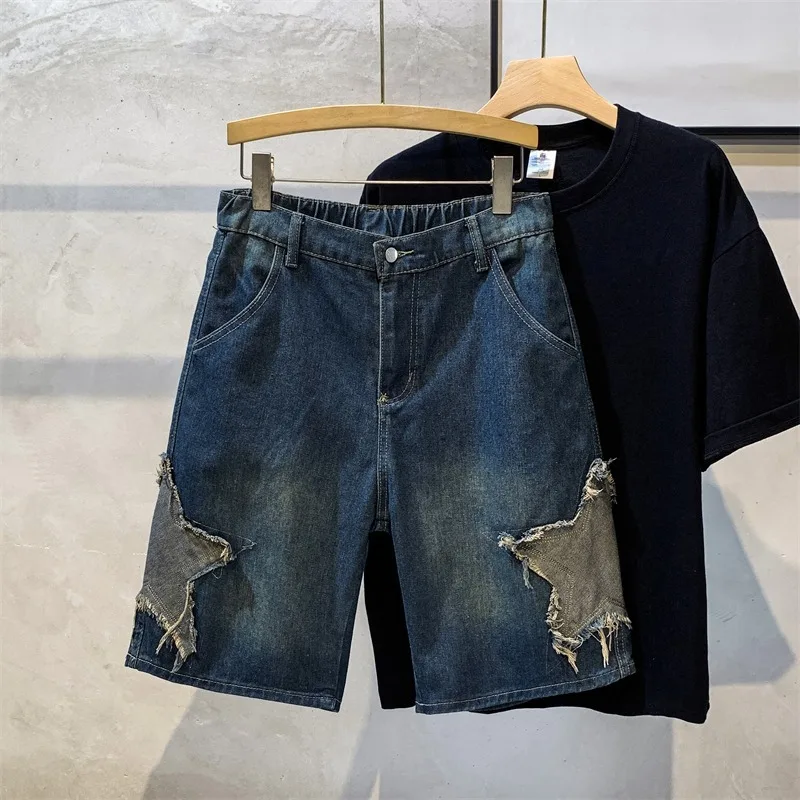 American Men's Summer Five Pointed Star Denim Shorts Washed Worn Straight Tube Loose Elastic Cool Jeans Shorts
American Men's Summer Five Pointed Star Denim Shorts Washed Worn Straight Tube Loose Elastic Cool Jeans Shorts