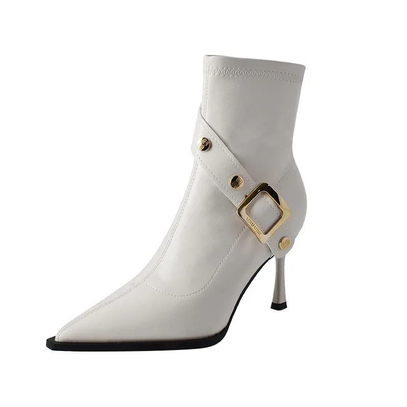 Sexy Fashionable High Heels Slim Heels Short Boots Women Pointed Side Zipper Belt Buckle Rivet Personalized Trendy Single Boots
Sexy Fashionable High Heels Slim Heels Short Boots Women Pointed Side Zipper Belt Buckle Rivet Personalized Trendy Single Boots