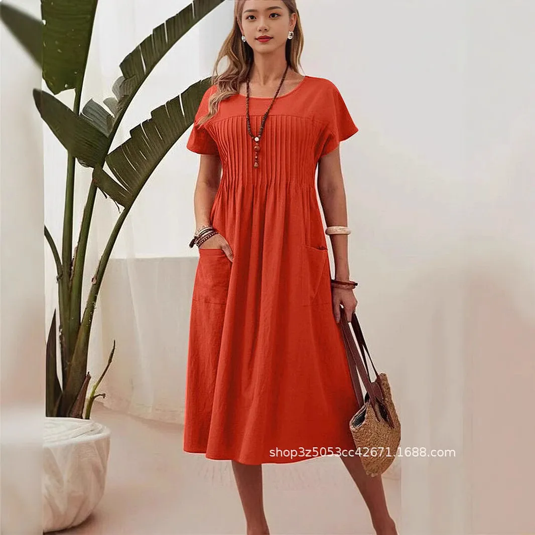 Plus Size Summer Cotton Linen Dress Loose Round Neck Pocket Swing Dresses Jumpsuit Playsuit Matching Set
Plus Size Summer Cotton Linen Dress Loose Round Neck Pocket Swing Dresses Jumpsuit Playsuit Matching Set