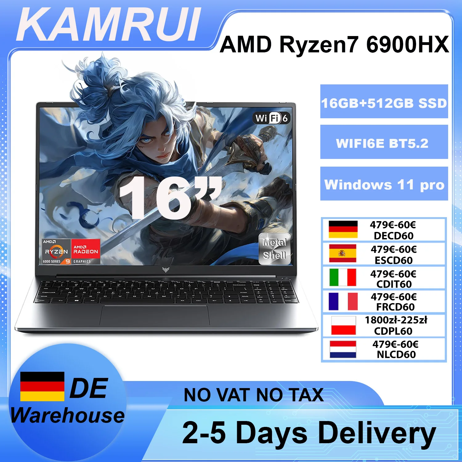 KAMRUI Gaming Laptop 16inch AMD Ryzen9 6900HX 16GB LPDDR5 512GB M.2 NVMe PCIe3.0 SSD Radeon 680M Win11PRO WiFi6 Backlit Keyboard
KAMRUI Gaming Laptop 16inch AMD Ryzen9 6900HX 16GB LPDDR5 512GB M.2 NVMe PCIe3.0 SSD Radeon 680M Win11PRO WiFi6 Backlit Keyboard