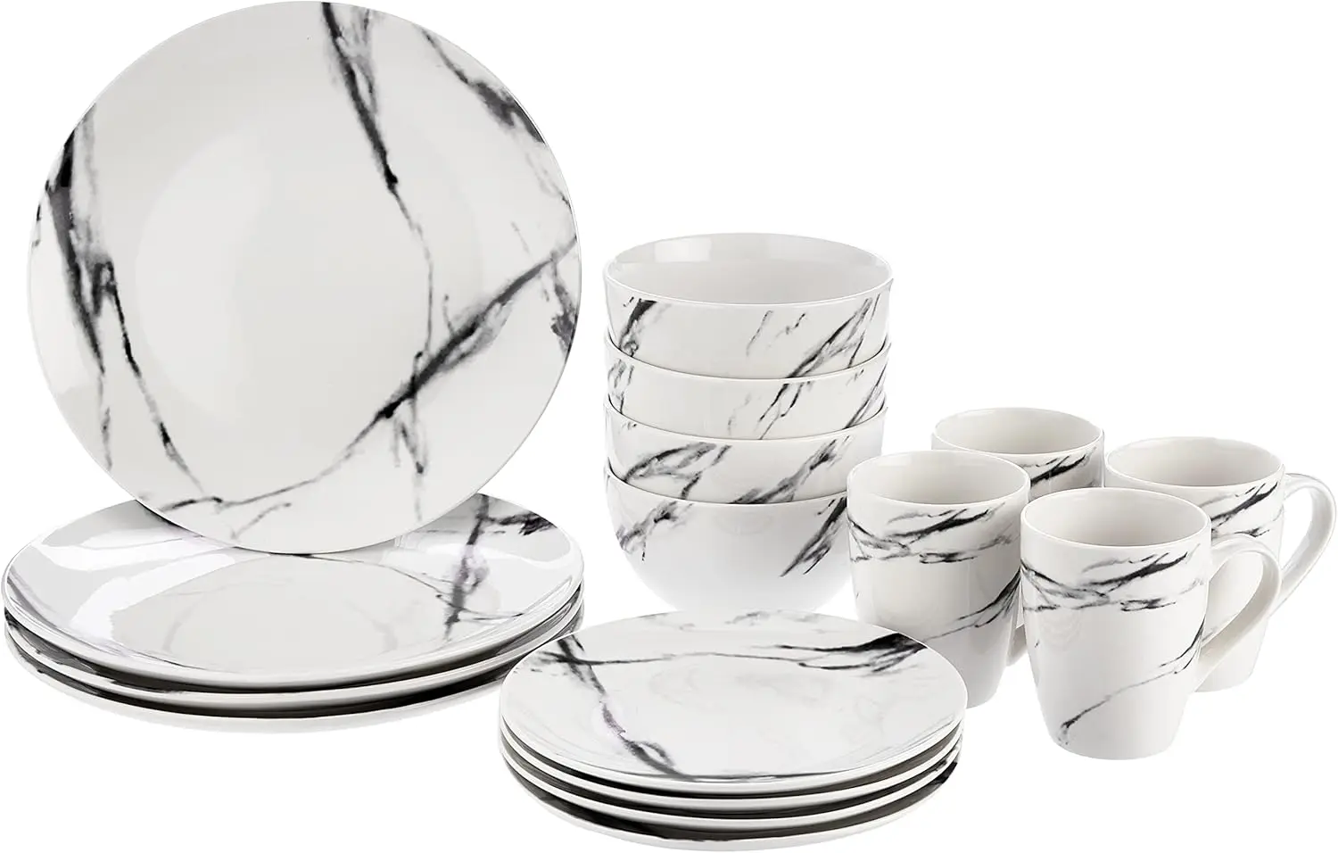 Marble Black Co Casual Round Porcelain Dinnerware Set-16 Piece Party Collection w/ 4 Dinner Salad Plates, 4 Bowls & 4
Marble Black Co Casual Round Porcelain Dinnerware Set-16 Piece Party Collection w/ 4 Dinner Salad Plates, 4 Bowls & 4