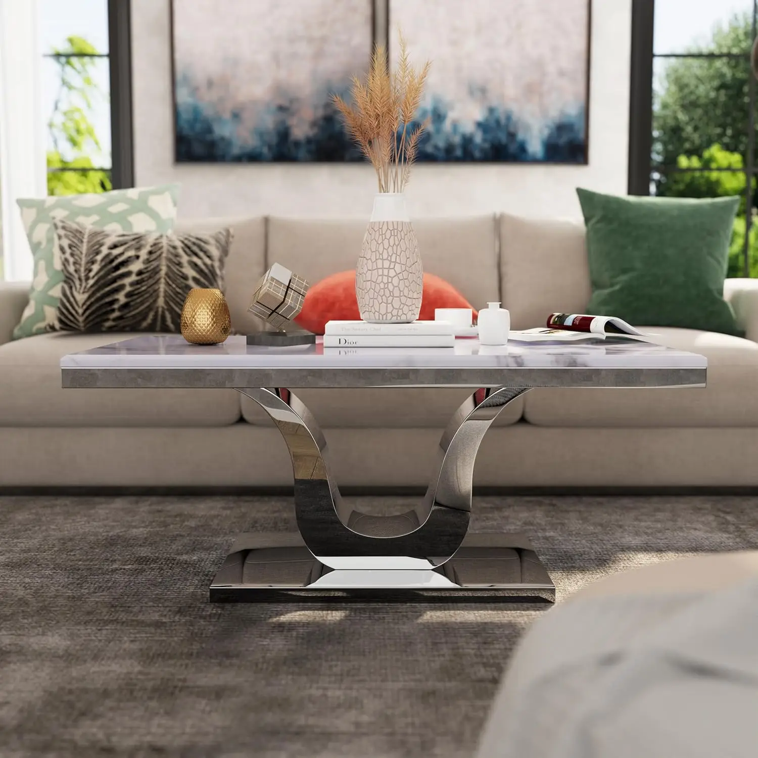 White Silver Rectangle Coffee Table 48" Living Room Guest Hall Reception, Customized
White Silver Rectangle Coffee Table 48" Living Room Guest Hall Reception, Customized