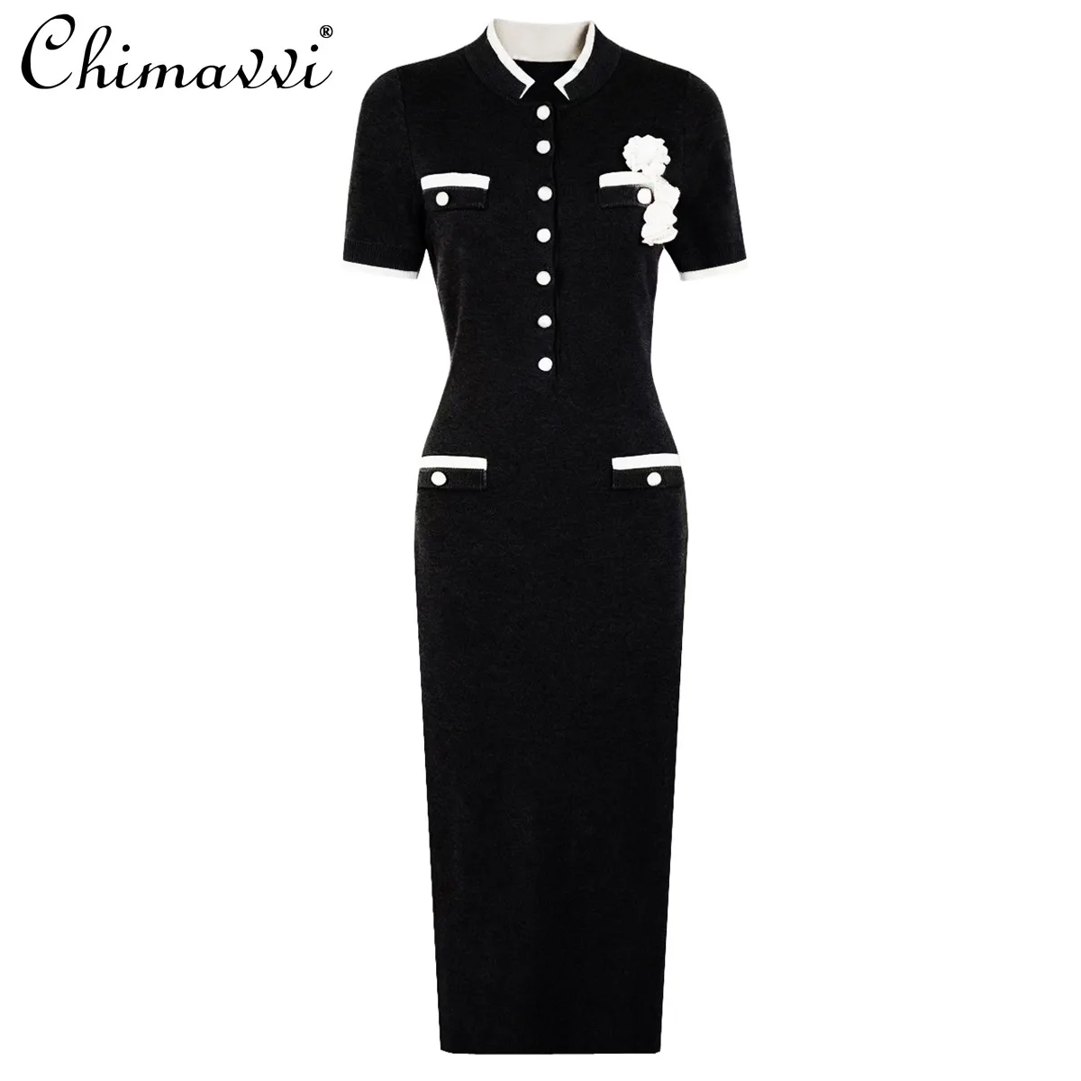 Autumn New Fashion Knitted Round Neck Slim Chest Flower Short Sleeve Long Dress Women's Elegant Mid-Length Women's Knitted Dress
Autumn New Fashion Knitted Round Neck Slim Chest Flower Short Sleeve Long Dress Women's Elegant Mid-Length Women's Knitted Dress