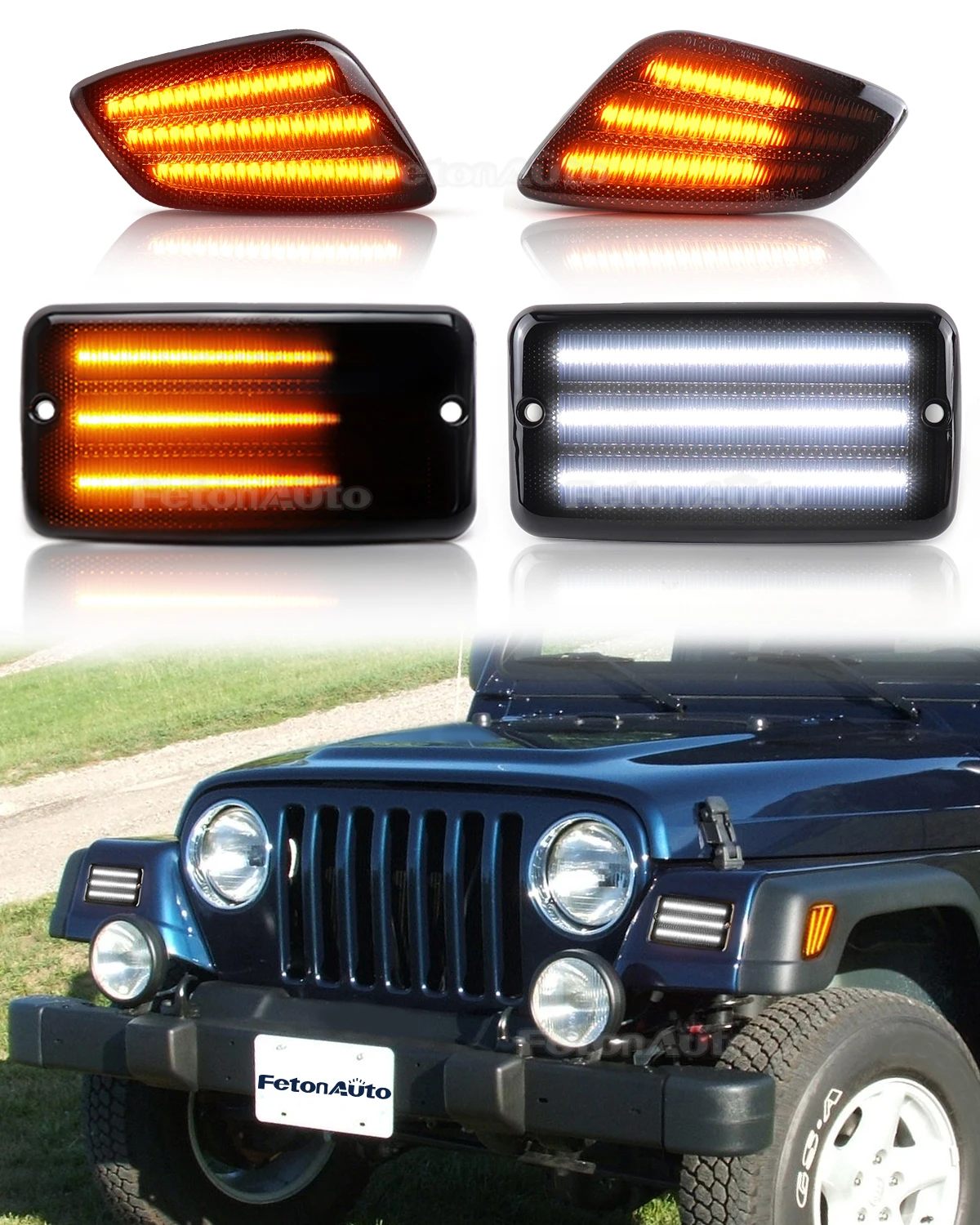 Side Marker Light Sequential Amber+Daytime Running Light LED Turn Signal Lamp Smoked Lens for 1997-2006 Jeep Wrangler TJ
Side Marker Light Sequential Amber+Daytime Running Light LED Turn Signal Lamp Smoked Lens for 1997-2006 Jeep Wrangler TJ