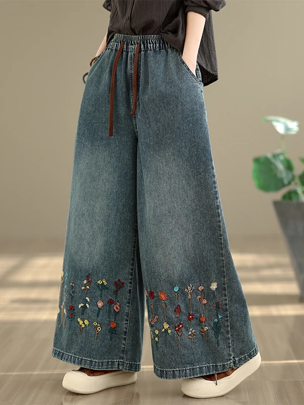 Spring Summer Thin Casual Embroidered Loose Wide Leg Jeans for plus Size Women Vintage Style Cotton Polyester Blend
Spring Summer Thin Casual Embroidered Loose Wide Leg Jeans for plus Size Women Vintage Style Cotton Polyester Blend