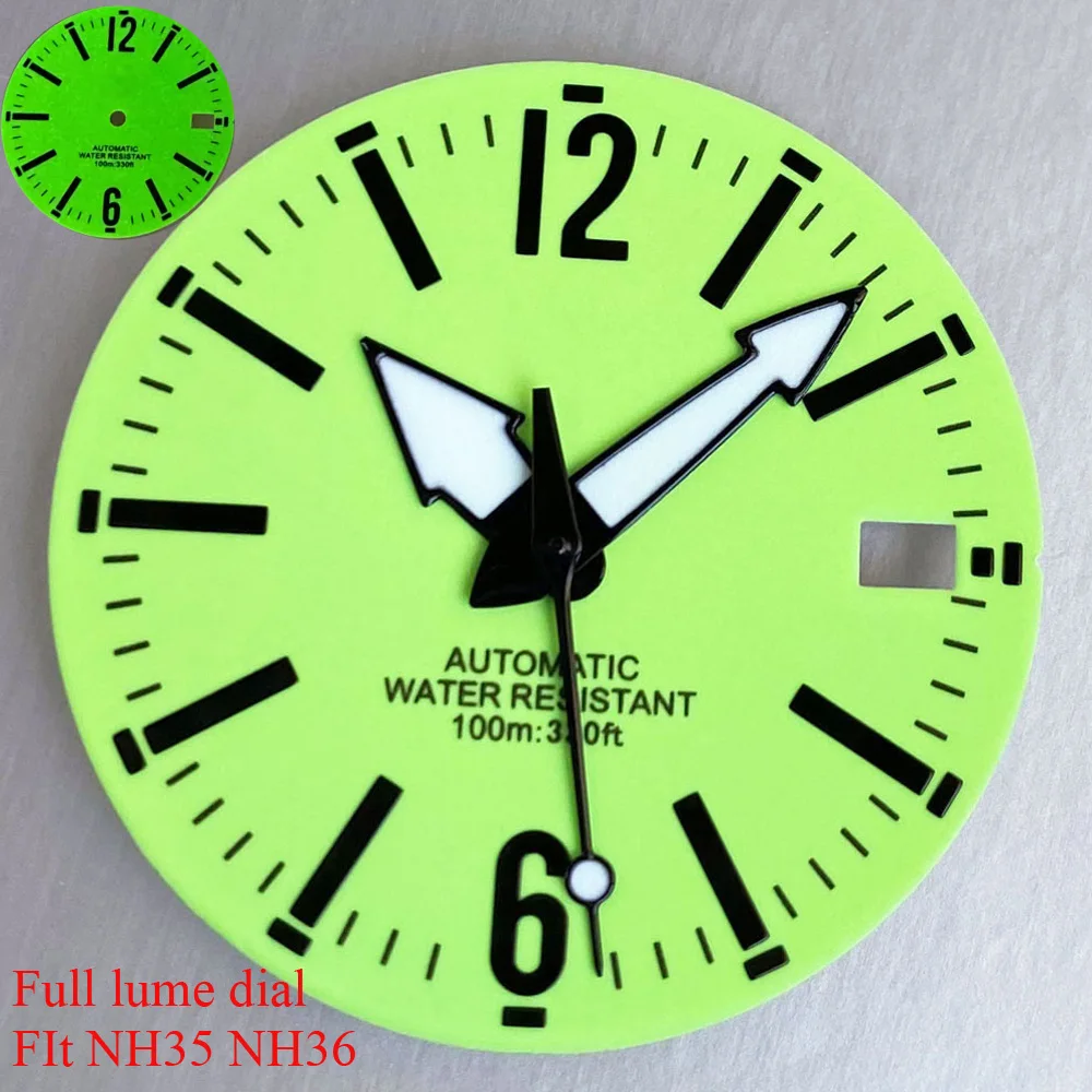 29mm Watch Dial Green Full Luminous Fit NH35 NH36 Automatic Movement Diver Men Watch Parts Arrow Hands Set Accessory
29mm Watch Dial Green Full Luminous Fit NH35 NH36 Automatic Movement Diver Men Watch Parts Arrow Hands Set Accessory