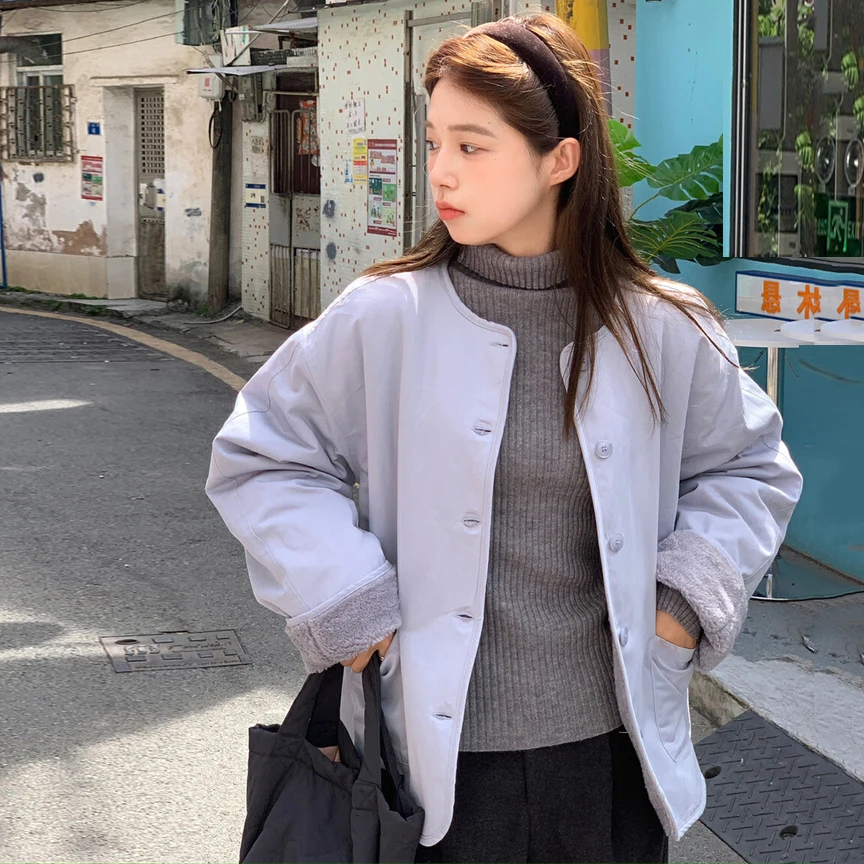 Korean Sle Winter Jaet Lamb Fur Collar Casual round Ne Cotton Coat Agel Versatile Commute Straight Tube Long Sve
Korean Sle Winter Jaet Lamb Fur Collar Casual round Ne Cotton Coat Agel Versatile Commute Straight Tube Long Sve
