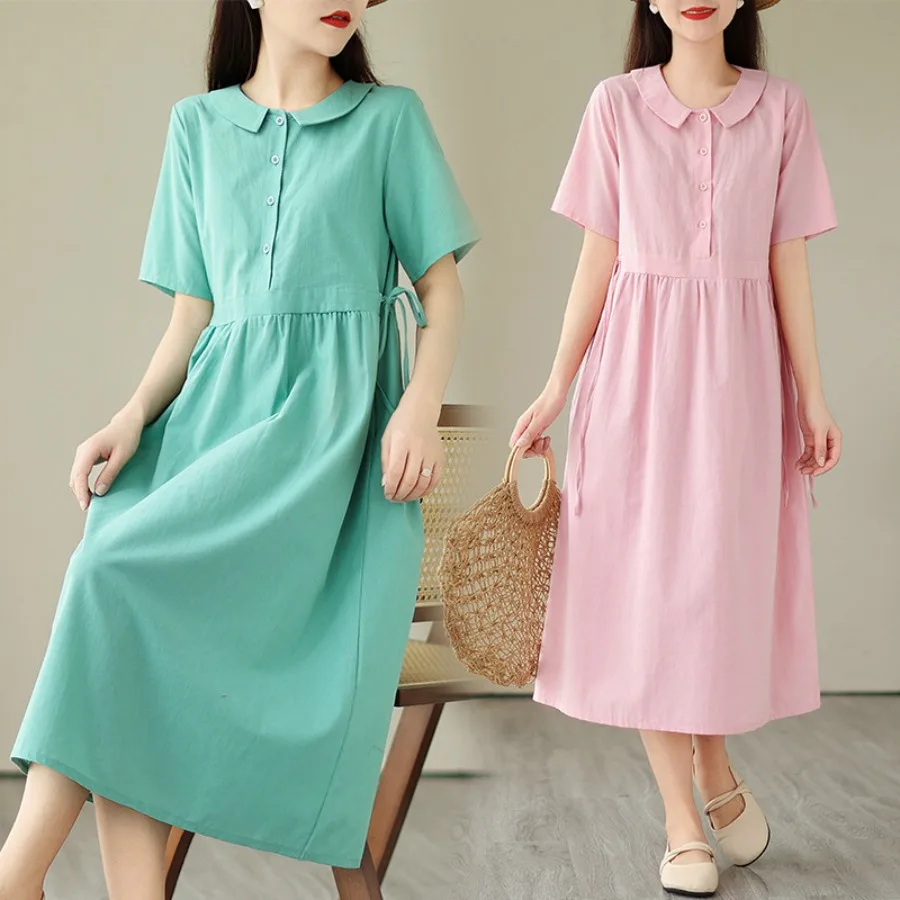 【New style】Real shot literary and artistic small fresh solid color doll collar linen green dress women's summer short-sleeved m
【New style】Real shot literary and artistic small fresh solid color doll collar linen green dress women's summer short-sleeved m