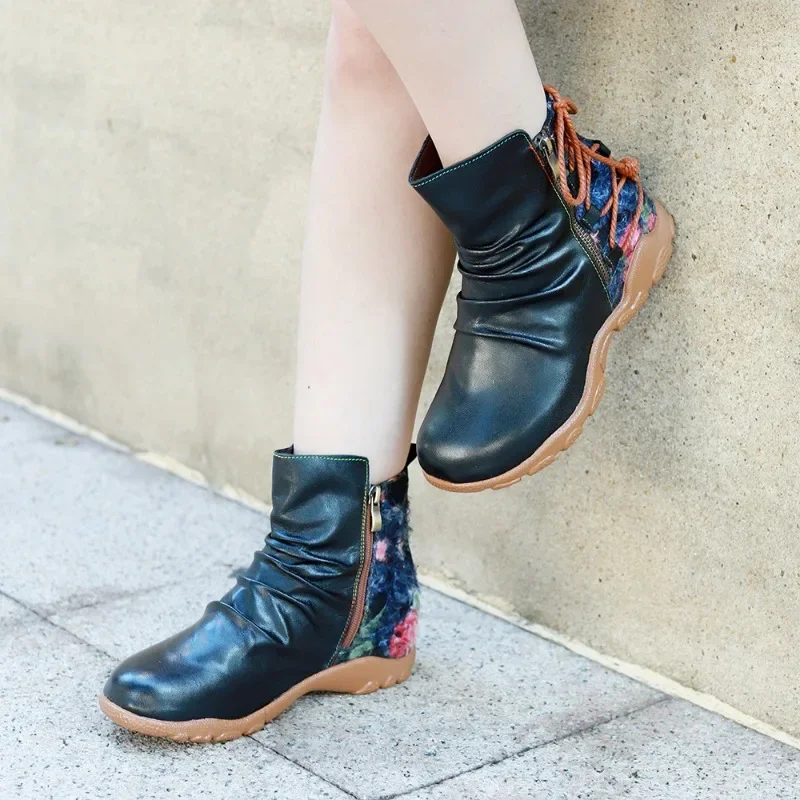 2025 New Autumn Winter Genuine Leather Retro Black Printed Ankle Boots Flat Heel Pleated Women Side Zipper Shoes Size 42
2025 New Autumn Winter Genuine Leather Retro Black Printed Ankle Boots Flat Heel Pleated Women Side Zipper Shoes Size 42