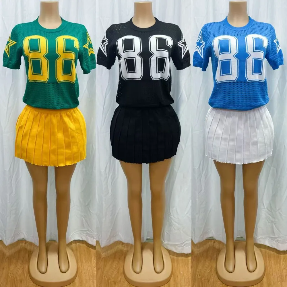 FLARORA Fashion Knit Skirts 2pcs Sets Woman Round Neck Short Sleeve Print Tops And Pleated Skirt Suits Elegant Female Streetwear
FLARORA Fashion Knit Skirts 2pcs Sets Woman Round Neck Short Sleeve Print Tops And Pleated Skirt Suits Elegant Female Streetwear