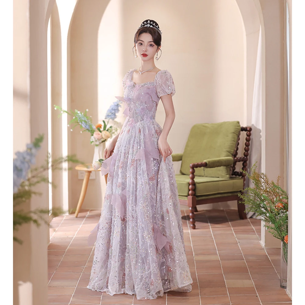 Purple Banquet Evening Dress Temperament Puff Sleeves Fluffy Gauze Princess Dresses Elegant Square Collar A-line Prom Gown
Purple Banquet Evening Dress Temperament Puff Sleeves Fluffy Gauze Princess Dresses Elegant Square Collar A-line Prom Gown
