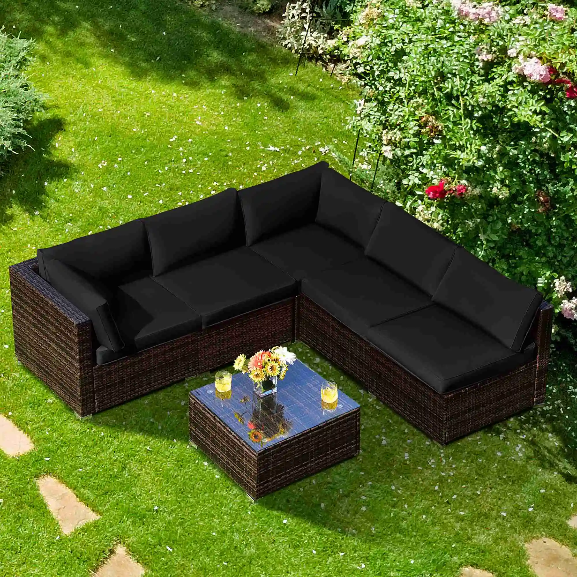 6PCS Patio Rattan Furniture Set Cushioned Sofa Coffee Table Black
6PCS Patio Rattan Furniture Set Cushioned Sofa Coffee Table Black