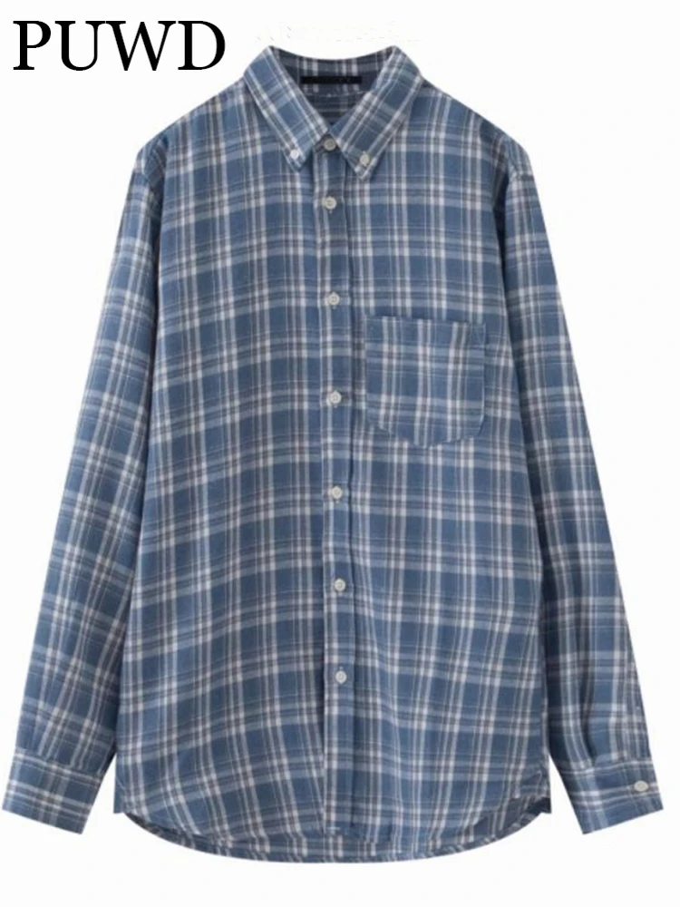 PUWD Women Blue Single-breasted Blouses 2023 Fall Vintage Ladies Polo Neck Long Sleeves Plaid Printed Shirts Female Loose Tops
PUWD Women Blue Single-breasted Blouses 2023 Fall Vintage Ladies Polo Neck Long Sleeves Plaid Printed Shirts Female Loose Tops