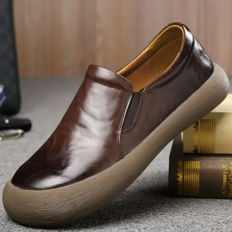 Men's Shoes Loafers Slip on Genuine Leather British Style Thick Sole Casual Fashion Business Oxford Shoes Male Cowhide Flats
Men's Shoes Loafers Slip on Genuine Leather British Style Thick Sole Casual Fashion Business Oxford Shoes Male Cowhide Flats