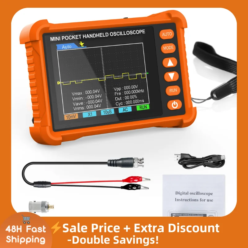 Handheld Oscilloscope 250kHz 2.5MS/s AUTO Set 2.8'' LCD ±40V Rechargeable 3H Battery for Repair & Education
Handheld Oscilloscope 250kHz 2.5MS/s AUTO Set 2.8'' LCD ±40V Rechargeable 3H Battery for Repair & Education