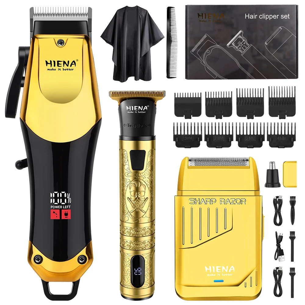 HIENA 3in1 Hair Clipper Kit Cordless T Trimmer Foil Shaver USB LCD Barber Tools Cape Guide Combs
HIENA 3in1 Hair Clipper Kit Cordless T Trimmer Foil Shaver USB LCD Barber Tools Cape Guide Combs