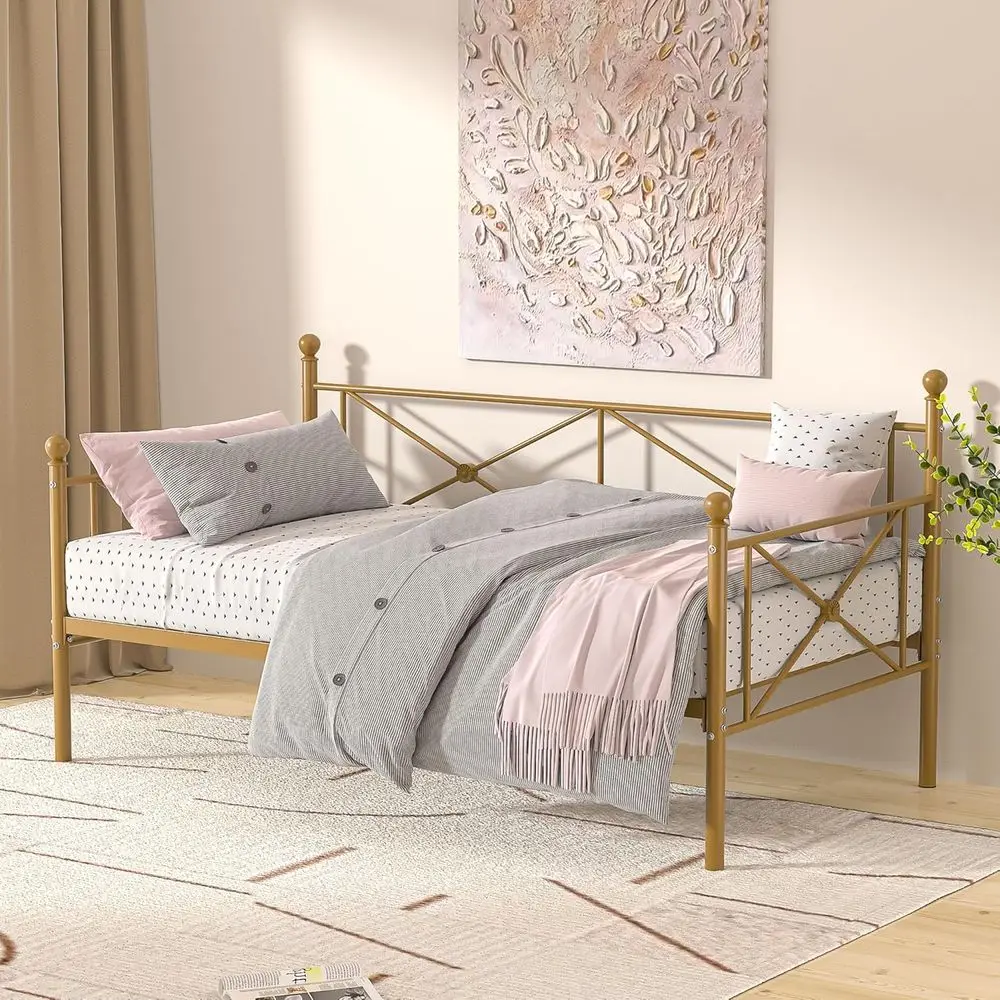 Twin Size Daybed with Metal Slat Support, Ideal for Bedroom or Living Room, Easy Assembly, Gold
Twin Size Daybed with Metal Slat Support, Ideal for Bedroom or Living Room, Easy Assembly, Gold