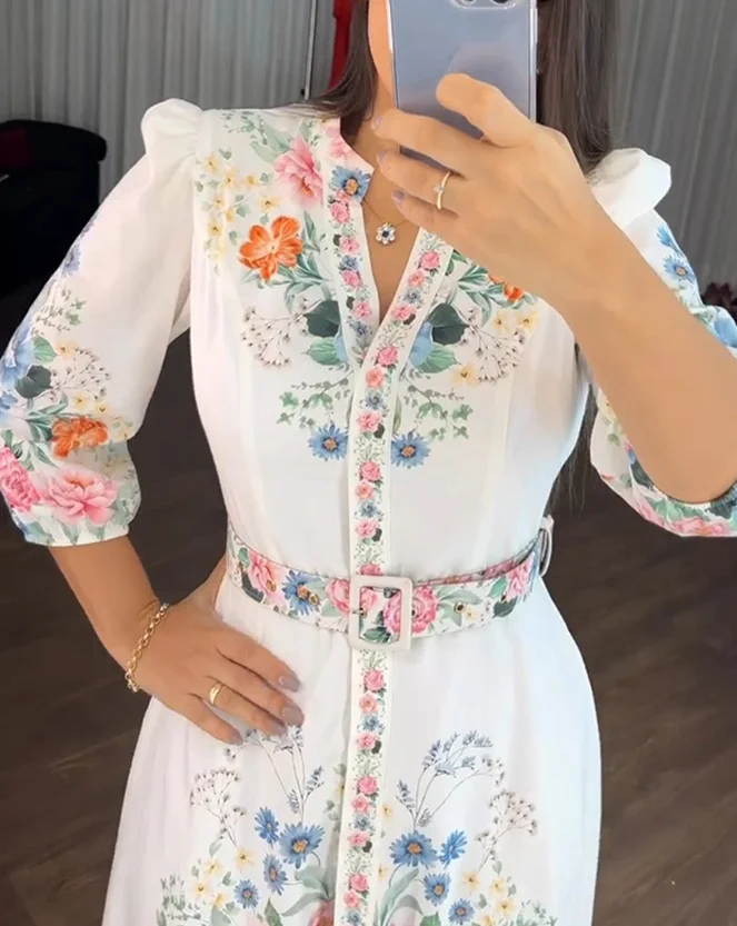 Women's Casual A Line Slim Maxi Dresses Temperament Commuting High Waist Floral Print V Neck Tied Detail Blouse Dress for Women
Women's Casual A Line Slim Maxi Dresses Temperament Commuting High Waist Floral Print V Neck Tied Detail Blouse Dress for Women
