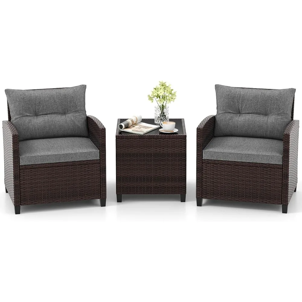 3 Pieces Patio Furniture Set, PE Rattan Wicker 3 Pcs Outdoor Sofa Set w/Washable Cushion and Tempered Glass Tabletop
3 Pieces Patio Furniture Set, PE Rattan Wicker 3 Pcs Outdoor Sofa Set w/Washable Cushion and Tempered Glass Tabletop
