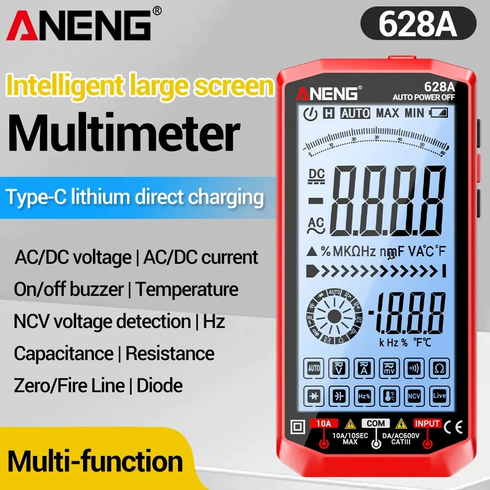 Smart Precise Digital Multimeter Tester ANENG 628A AC/DC Voltage Current High Definition Backlit Large Screen Electrician Tools
Smart Precise Digital Multimeter Tester ANENG 628A AC/DC Voltage Current High Definition Backlit Large Screen Electrician Tools