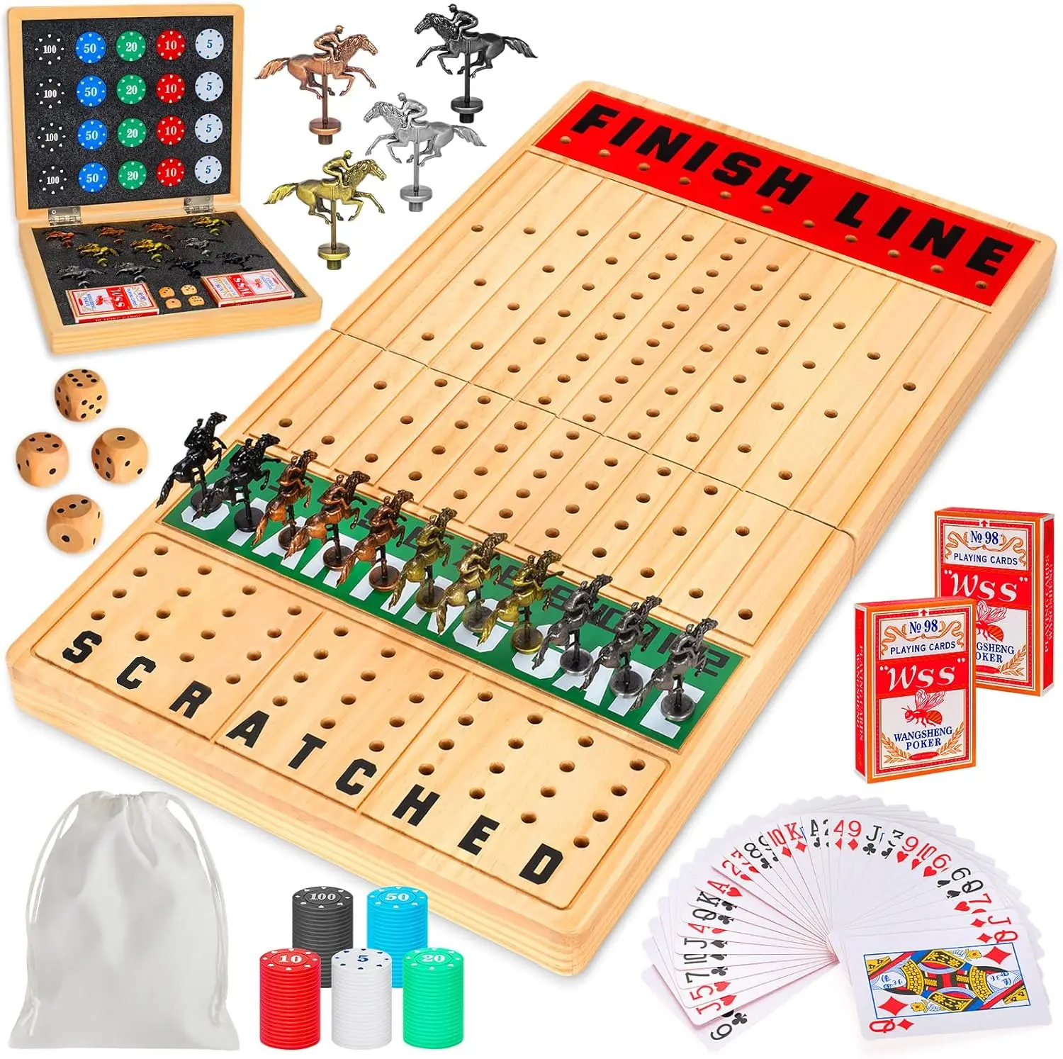 21' Horse Race Board Game with Cards, Dice & 11 Metal Horses, Wooden Chessboard for Adults & Family
21' Horse Race Board Game with Cards, Dice & 11 Metal Horses, Wooden Chessboard for Adults & Family
