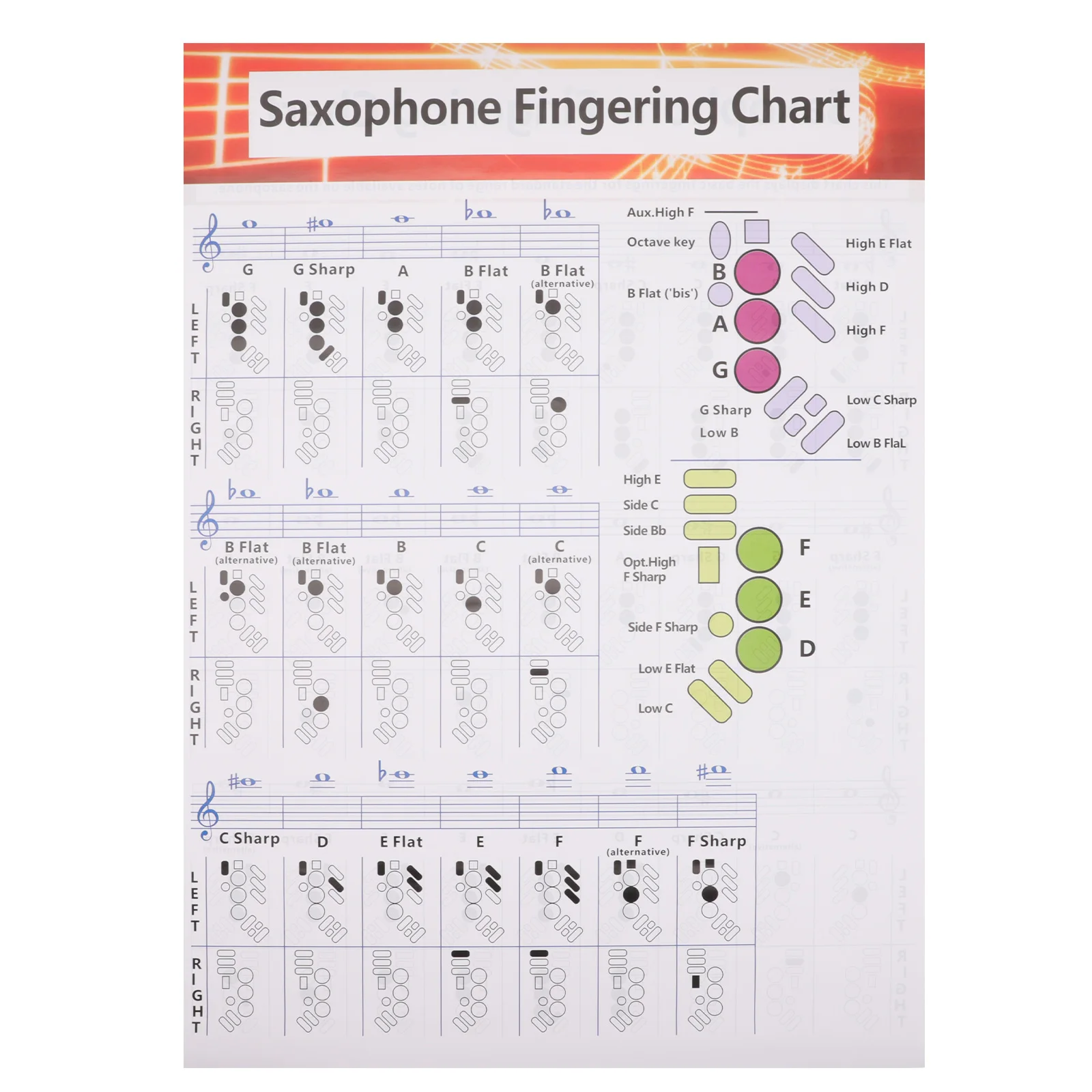 Saxophone Chord Fingering Chart Durable Coated Paper Music Poster For Beginner Learning Guide Practice Tool Clear Wear-Resistant
Saxophone Chord Fingering Chart Durable Coated Paper Music Poster For Beginner Learning Guide Practice Tool Clear Wear-Resistant