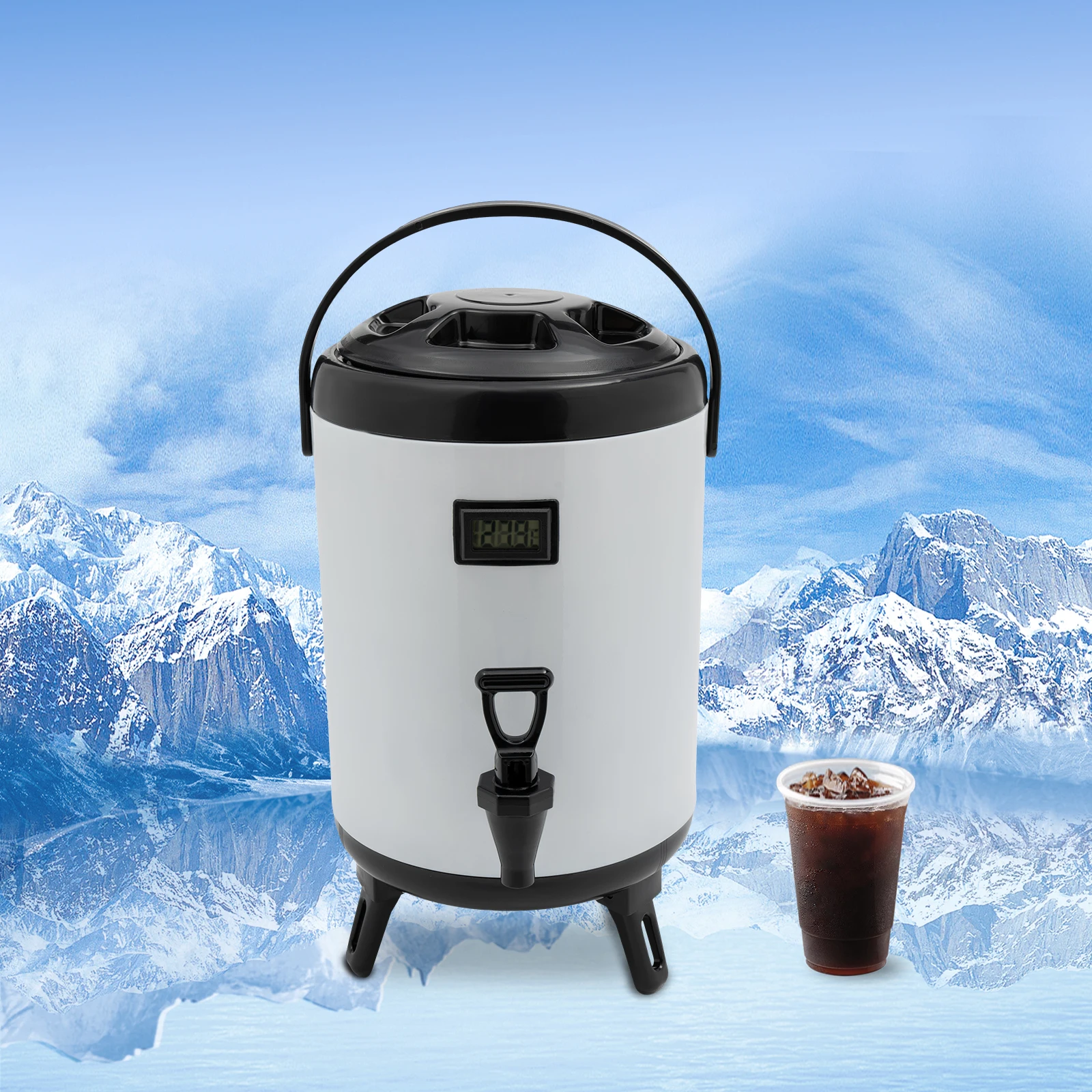8-Liter White Stainless Steel Insulated Bucket With Thermometer Beverage Dispenser Cold and Hot Drink dispenser with Thermometer
8-Liter White Stainless Steel Insulated Bucket With Thermometer Beverage Dispenser Cold and Hot Drink dispenser with Thermometer