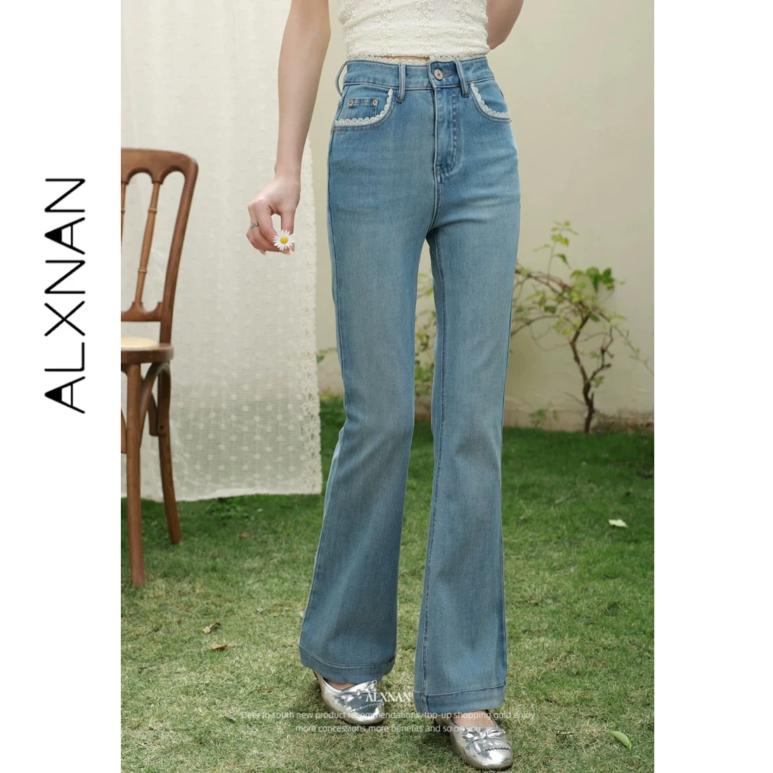 ALXNAN Lace Trim Flared Jeans Blue High Waist Wide Leg Pants Slim Fit Vintage Denim Trousers Casual New 2026 Ladies Pants L62531
ALXNAN Lace Trim Flared Jeans Blue High Waist Wide Leg Pants Slim Fit Vintage Denim Trousers Casual New 2026 Ladies Pants L62531