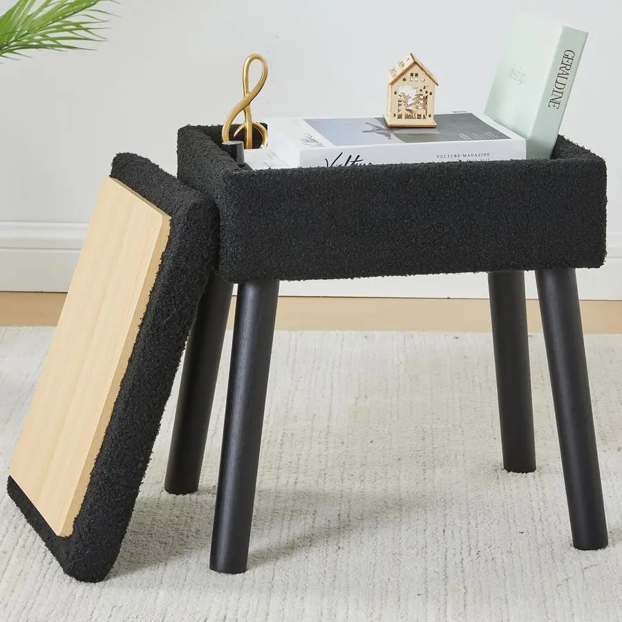 Vanity Stool, Sherpa Vanity Stool Chair with Storage, Rectangle Makeup Chair Soft Padded Seat with Legs for Bedroom Black
Vanity Stool, Sherpa Vanity Stool Chair with Storage, Rectangle Makeup Chair Soft Padded Seat with Legs for Bedroom Black
