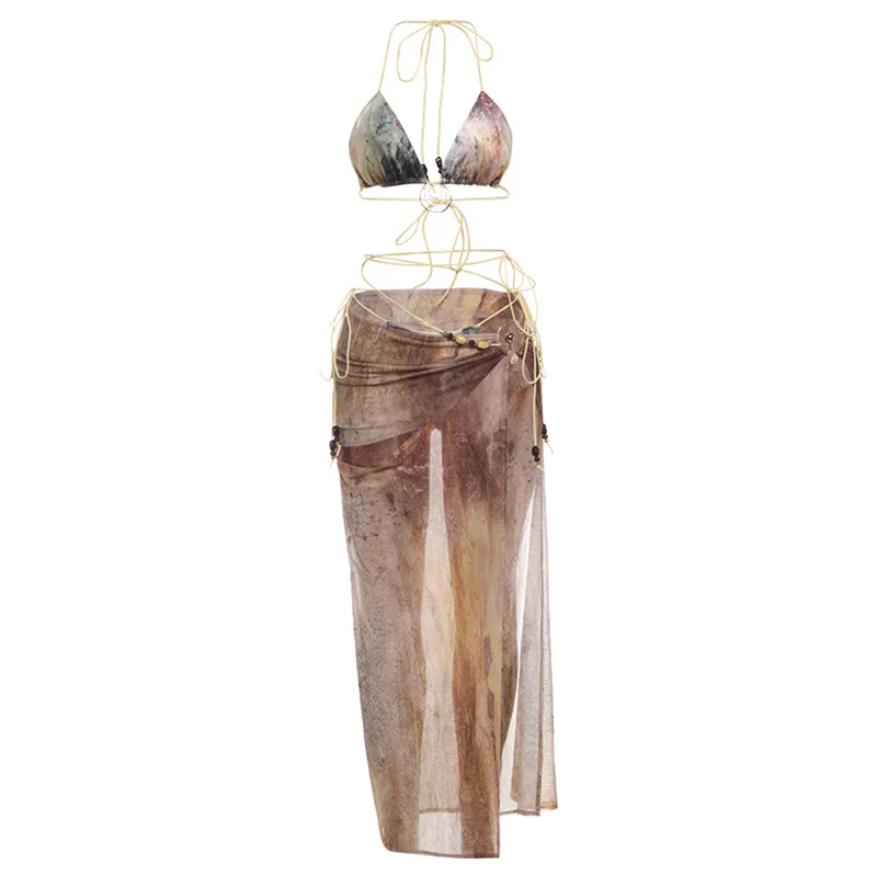 Sexy Bikini 3-Piece Set Women Metal Ring Bra+Shirring Short+Hollow Side Slit Bead See Through Skirts Beach Party Suit
Sexy Bikini 3-Piece Set Women Metal Ring Bra+Shirring Short+Hollow Side Slit Bead See Through Skirts Beach Party Suit