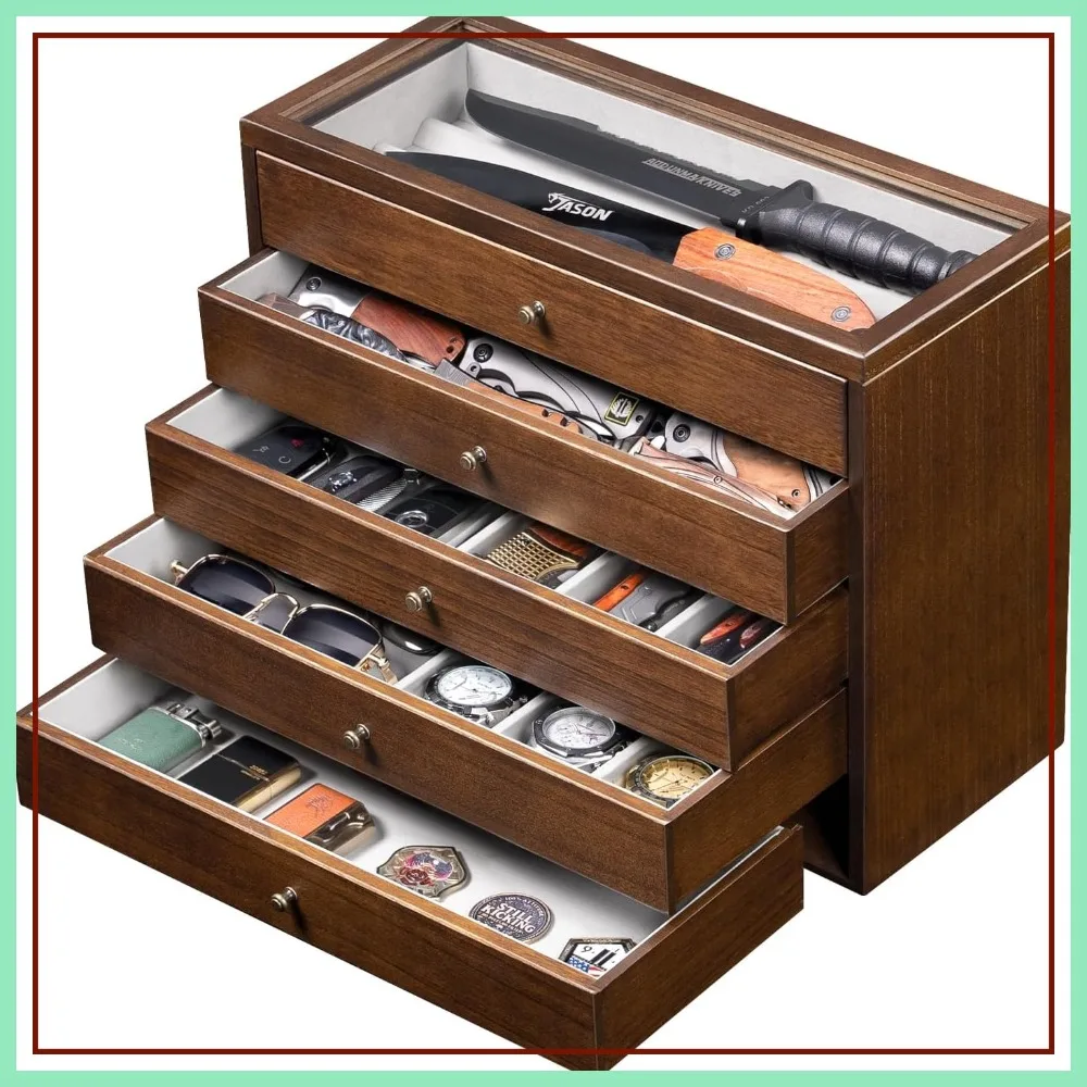 5-Tier Knife Display Case, Wooden Storage Box with Clear Lid, for Folding Knives & Daggers, Collector-Grade Gift
5-Tier Knife Display Case, Wooden Storage Box with Clear Lid, for Folding Knives & Daggers, Collector-Grade Gift