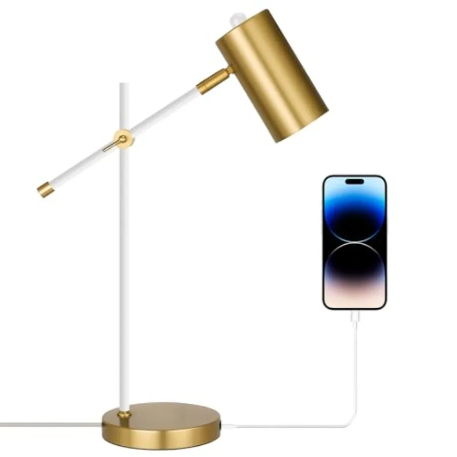 Modern White and Gold Desk Lamp with Type C Charging Port Minimalist Industrial Table Lamp with Swing Arm for Study Room Home O
Modern White and Gold Desk Lamp with Type C Charging Port Minimalist Industrial Table Lamp with Swing Arm for Study Room Home O