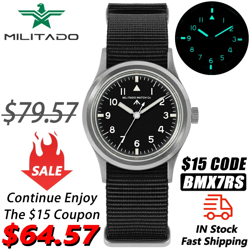 Militado ML14 Military Watch VH31/VH65 Sweep Quartz Movement Bubble K1 Crystal Luminous 10Bar Waterproof 36mm Vintage Watches
Militado ML14 Military Watch VH31/VH65 Sweep Quartz Movement Bubble K1 Crystal Luminous 10Bar Waterproof 36mm Vintage Watches