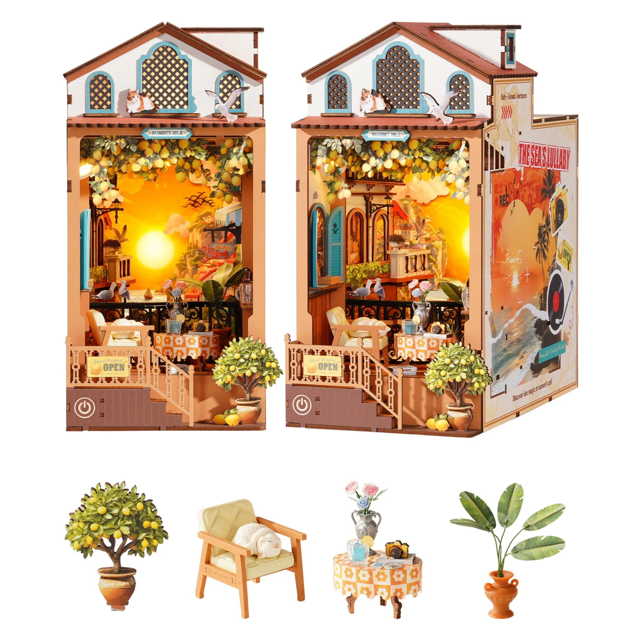 Rolife DIY Book Nook Kit Sunset Isle Bookends Wooden 3D Puzzle Model Building Kit for Bookshelf Decor Gift for Adult Book Lovers
Rolife DIY Book Nook Kit Sunset Isle Bookends Wooden 3D Puzzle Model Building Kit for Bookshelf Decor Gift for Adult Book Lovers