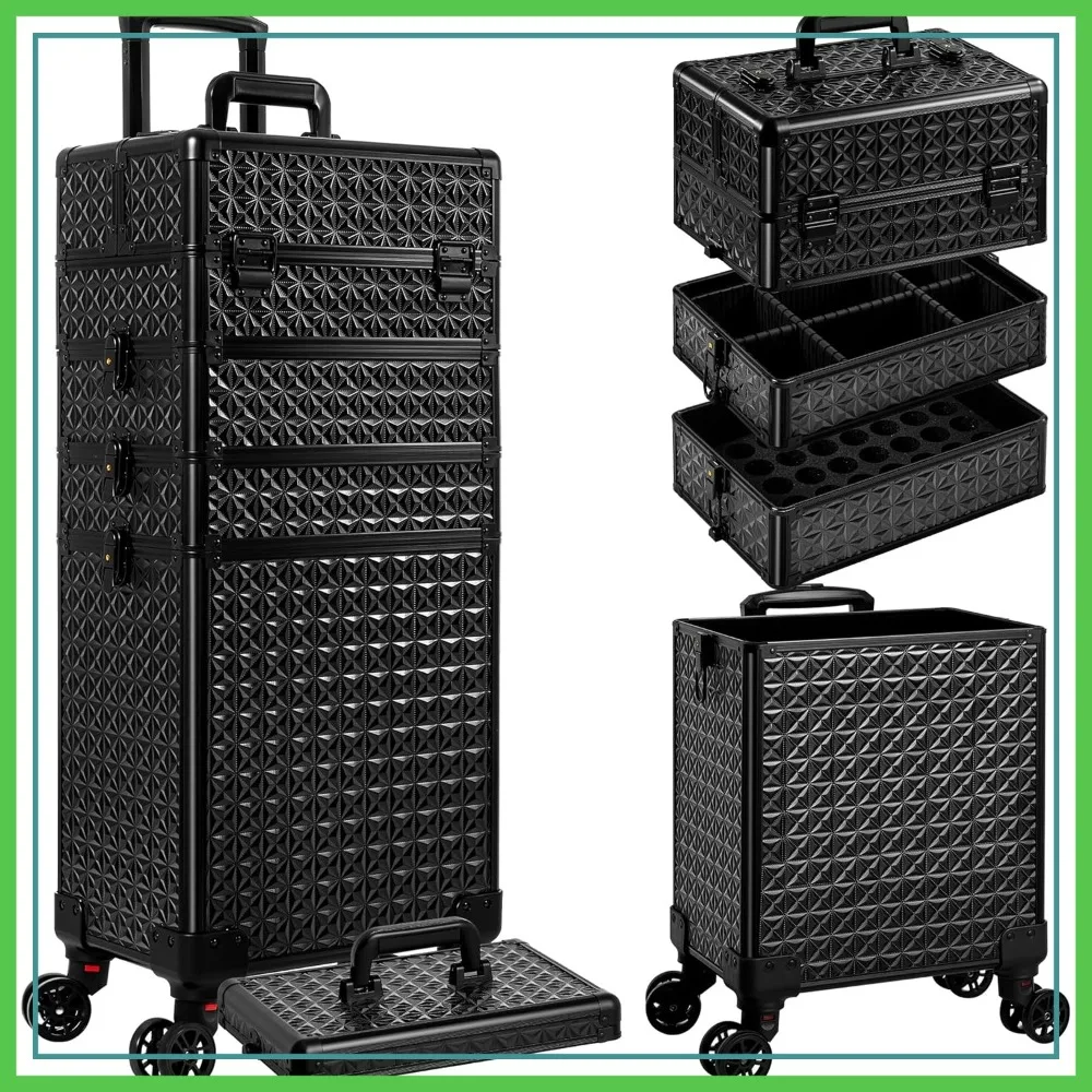 5 in 1 Rolling Makeup Train Case on Wheels Large Cosmetic Organizer Travel Cart for Salon Beauty Black
5 in 1 Rolling Makeup Train Case on Wheels Large Cosmetic Organizer Travel Cart for Salon Beauty Black