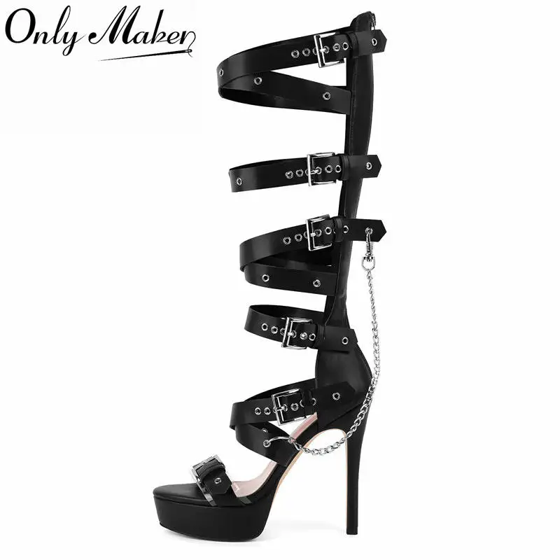 Onlymaker Platform Knee High Eyelets Belt Strap Buckle Gladiator Sandals with Chain Strappy Stiletto Heels Party Dress Sandals
Onlymaker Platform Knee High Eyelets Belt Strap Buckle Gladiator Sandals with Chain Strappy Stiletto Heels Party Dress Sandals