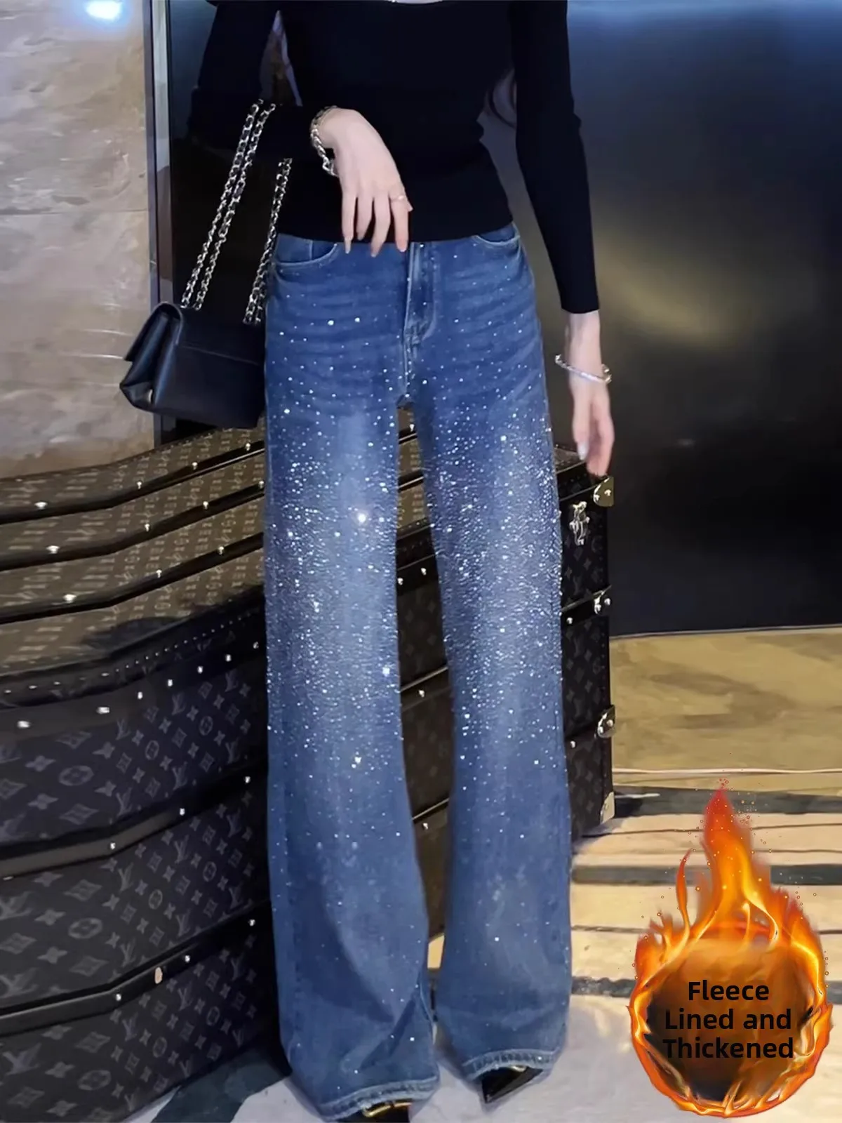 Retro Slim Fit Rhinestone Wide Leg Jeans Women's Winter Fce High Waist Design Sense Straight Floor-Length Pants
Retro Slim Fit Rhinestone Wide Leg Jeans Women's Winter Fce High Waist Design Sense Straight Floor-Length Pants