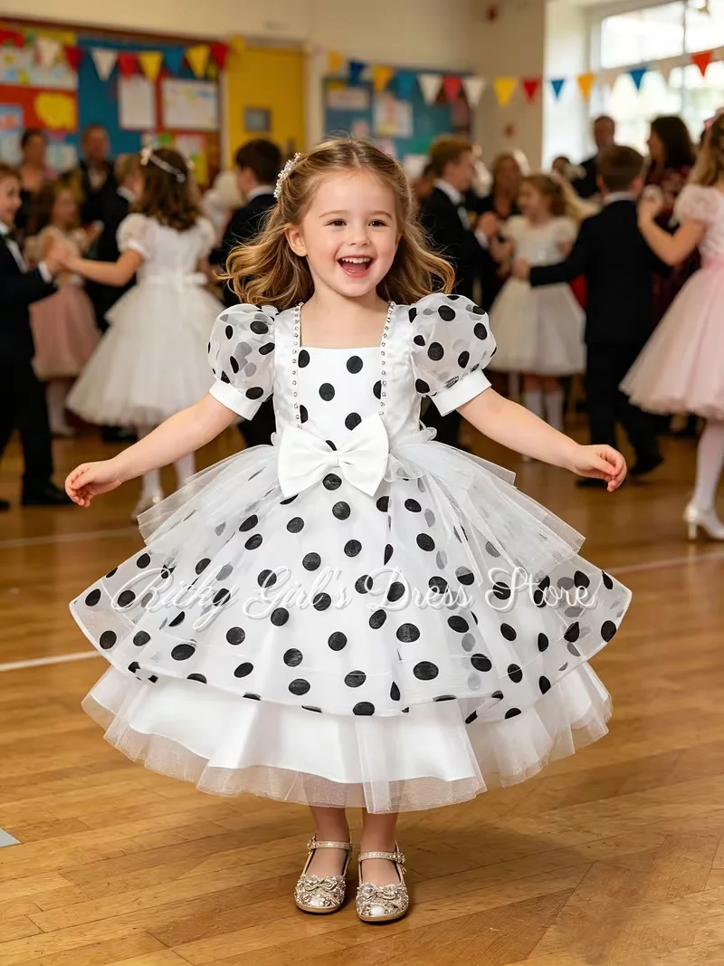 White And Black Flower Girl Dress Square Collar Princess Dress With Bow Short Sleeve Kids Communion Party Ball Gown Custom
White And Black Flower Girl Dress Square Collar Princess Dress With Bow Short Sleeve Kids Communion Party Ball Gown Custom