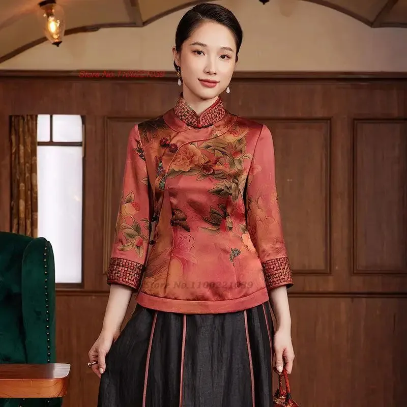 2025 traditional chinese vintage qipao tops women national flower print satin blouse tea service hanfu shirt retro qipao blouse
2025 traditional chinese vintage qipao tops women national flower print satin blouse tea service hanfu shirt retro qipao blouse