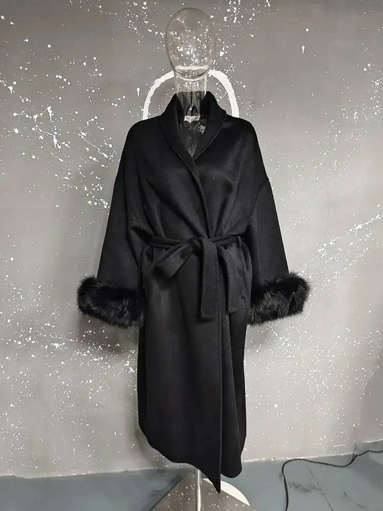 UCXQ Elegant OL Office Lady Overcoats Fur Patchwork Long Sleeve Woolen Coat Beautiful Women's Clothing Jacket Autumn 2025 Winter 40 S50556ebf15234e778bfc08bb073c7993S